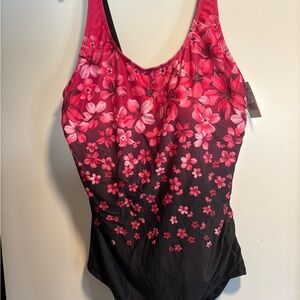 Aquamore Pink Flower Rain Swimsuit Size 24W NWT